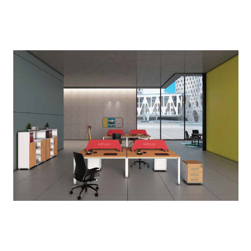 Office Workstation with Movable Drawers, Metal Legs, Screen Panel