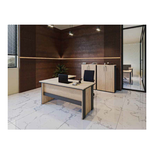 L-Shaped Office Desk with Drawers and Open Shelf