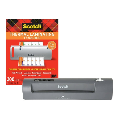 3M Scotch Thermal Laminator, 9" Wide, TL901X + 3M Scotch Thermal Laminating Pounche, 200 Pouches, TP3854-200