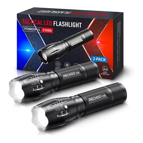 RECHOO S1500 Tactical Flashilight, 1500 Lumens, Waterproof, Pack of 2