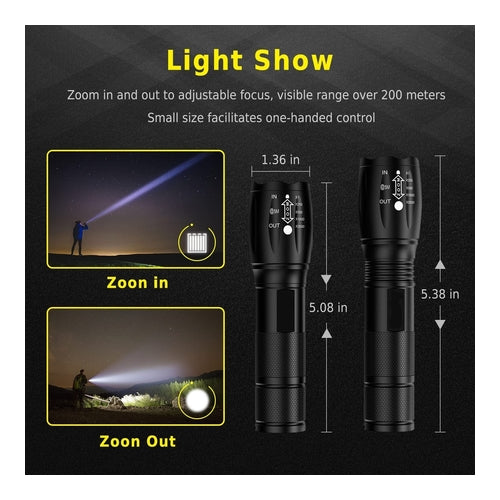 Qisebin S1000 Tactical Flashlight, 1000 Lumens, Pack of 2