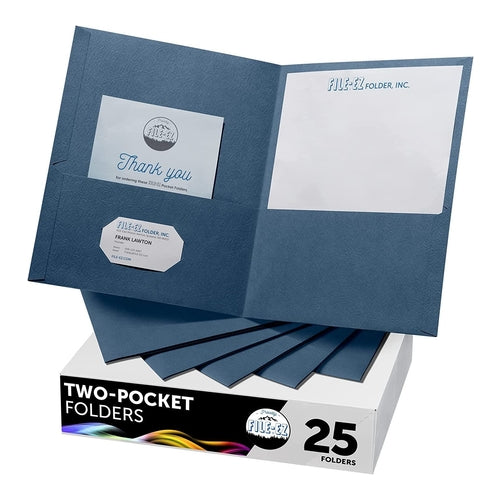 File-EZ Two-Pocket Folder, Letter Size, Dark Blue, Pack of 25, EZ-32523