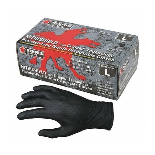 MEMPHIS Nitrishield Nitrile Disposable Gloves, Chemical Resist, Black, Box of 100