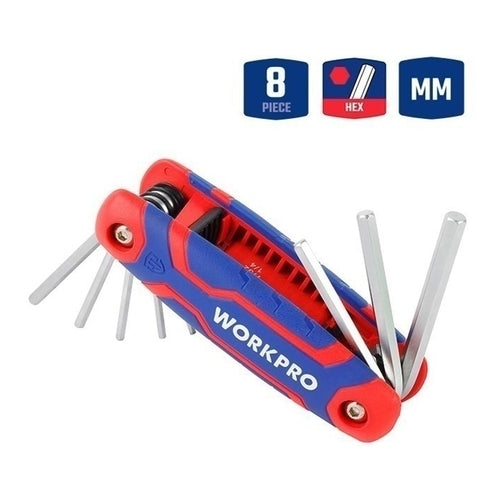 WORKPRO Metric Folding Hex Key, 8 Keys, WP222019