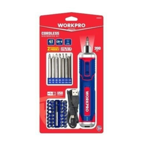 WORKPRO 3.6V Cordless Electric Screwdriver Kit, 41Pcs, 1/4" Chuck, WP460005