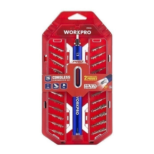 WORKPRO 3.7V Cordless Electric Percision Screwdriver Kit, 26Pcs, WP460004