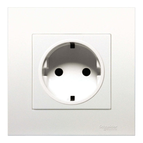 Schneider Electric Flush Mounted Schuko Socket with Shutter, 16A, 250V, 1 Gang, White