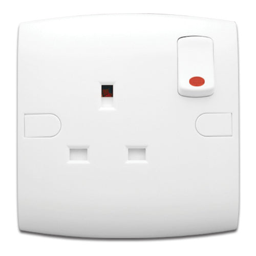 AlFanar Switched 3-pin Socket with Neon Indicator, 13A, 220V, 1 Gang, White