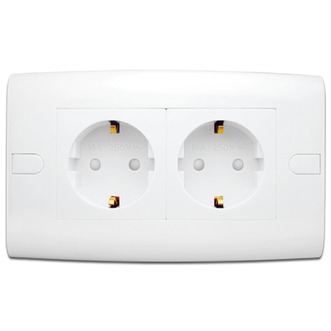 AlFanar Schuko Socket, 16A, 220V, 2 Gang, White